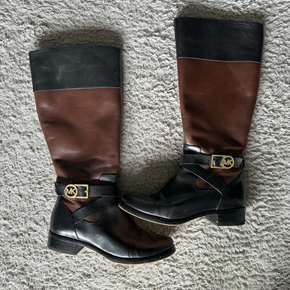 Michael Kors two toned black and brown riding boot. Size 7.5